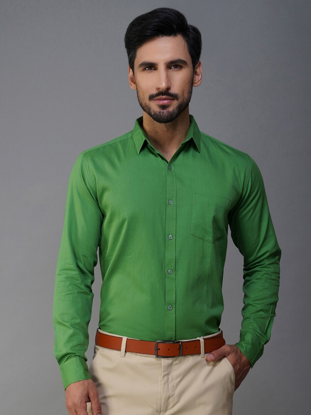 

Urban Scissors India Slim Fit Pure Cotton Formal Shirt, Green