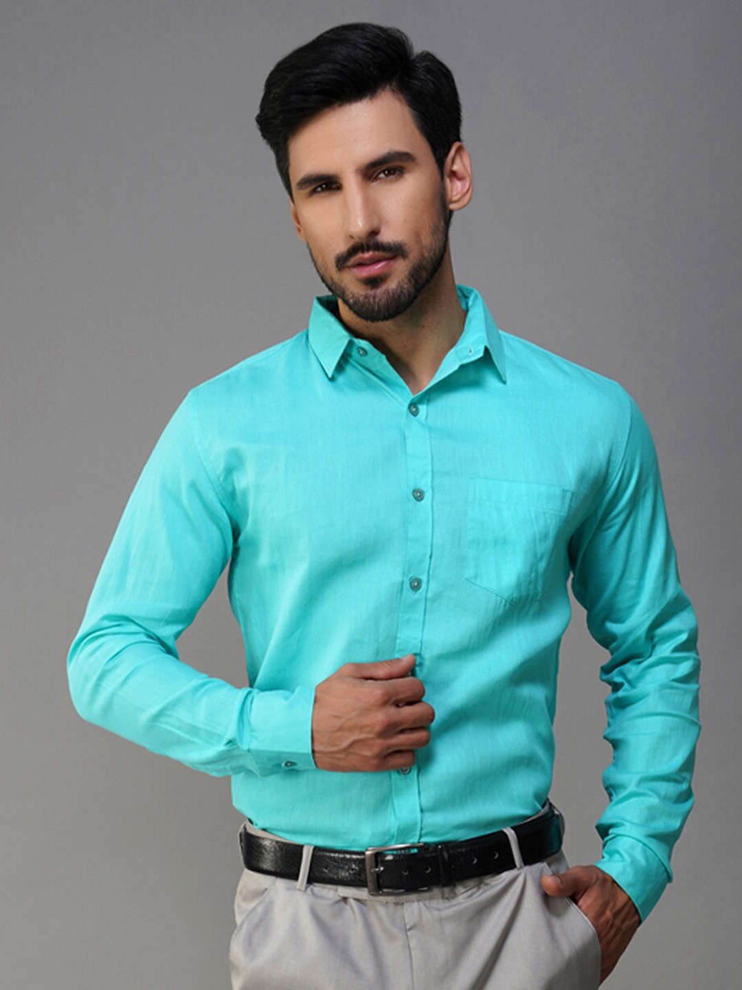 

Urban Scissors India Slim Fit Spread Collar Pure Cotton Formal Shirt, Blue