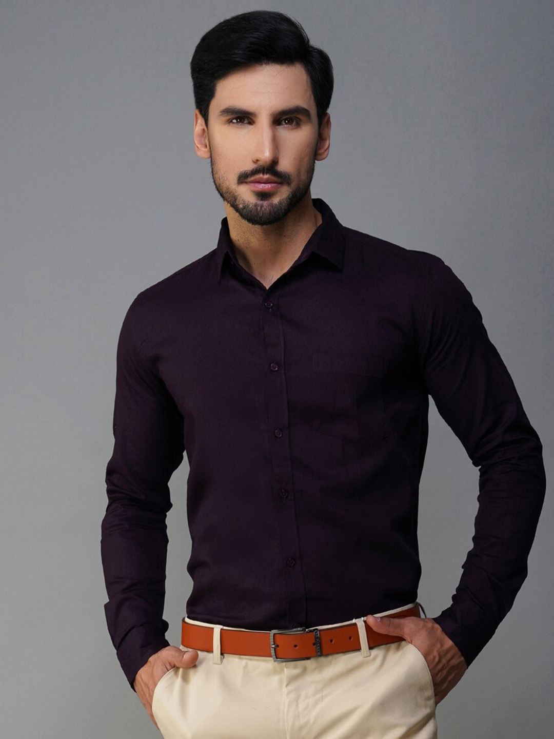 

Urban Scissors India Slim Fit Pure Cotton Formal Shirt, Purple
