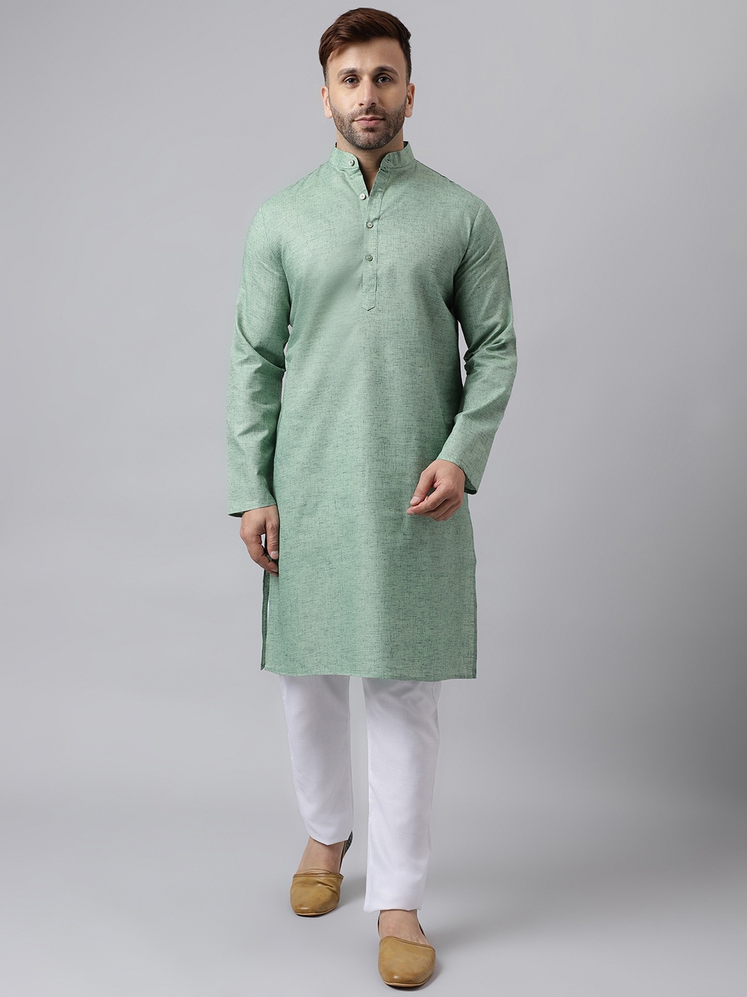 

Hangup Band Collar Kurta With Pyjamas, Green