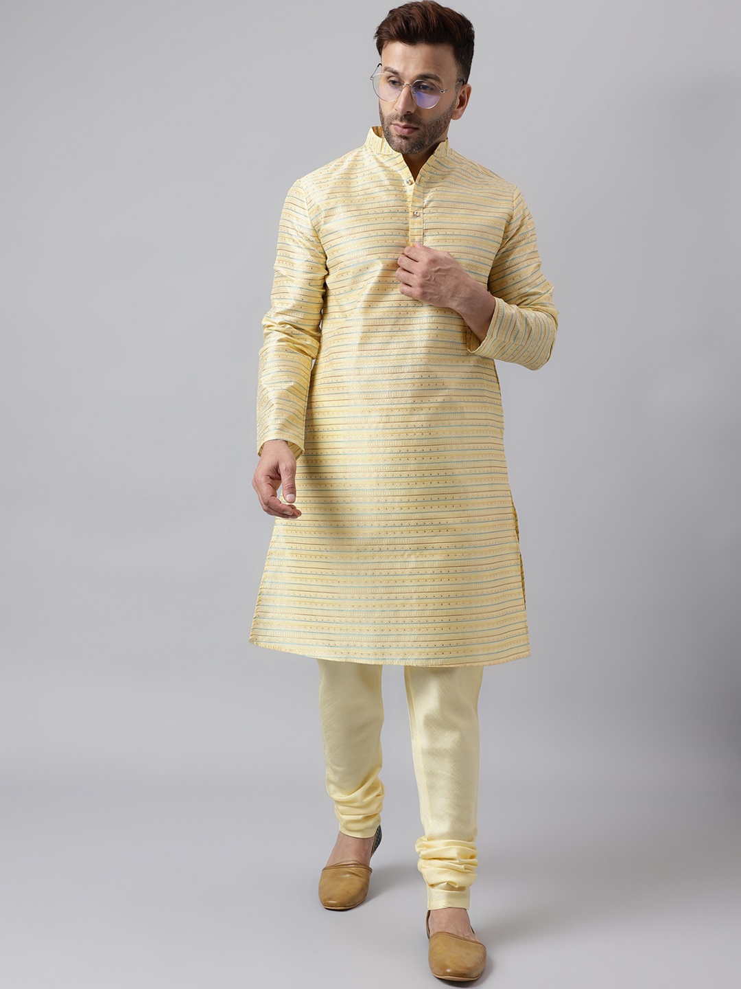 

Hangup Woven Design Kurta with Pyjamas, Cream