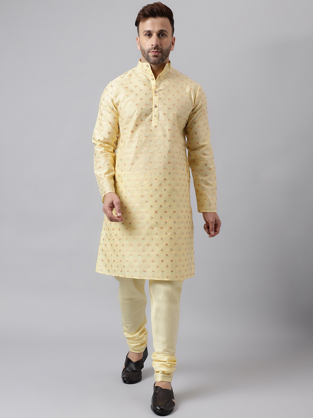 

Hangup Woven Design Kurta with Pyjamas, Cream