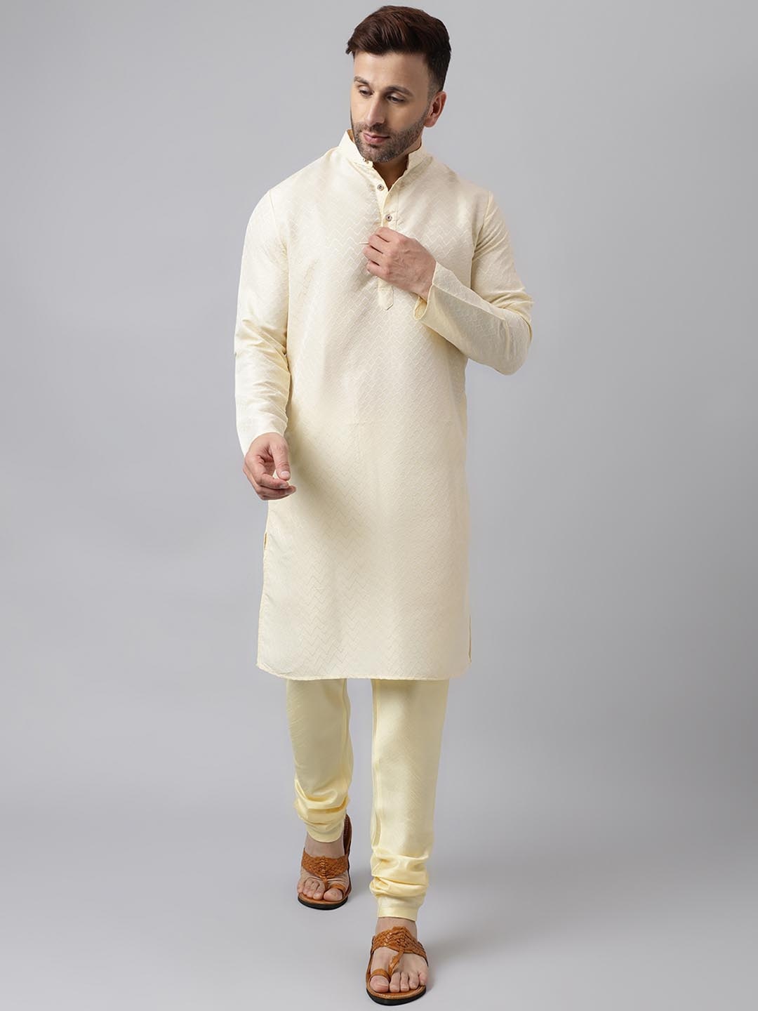 

Hangup Woven Design Kurta with Pyjamas, Off white