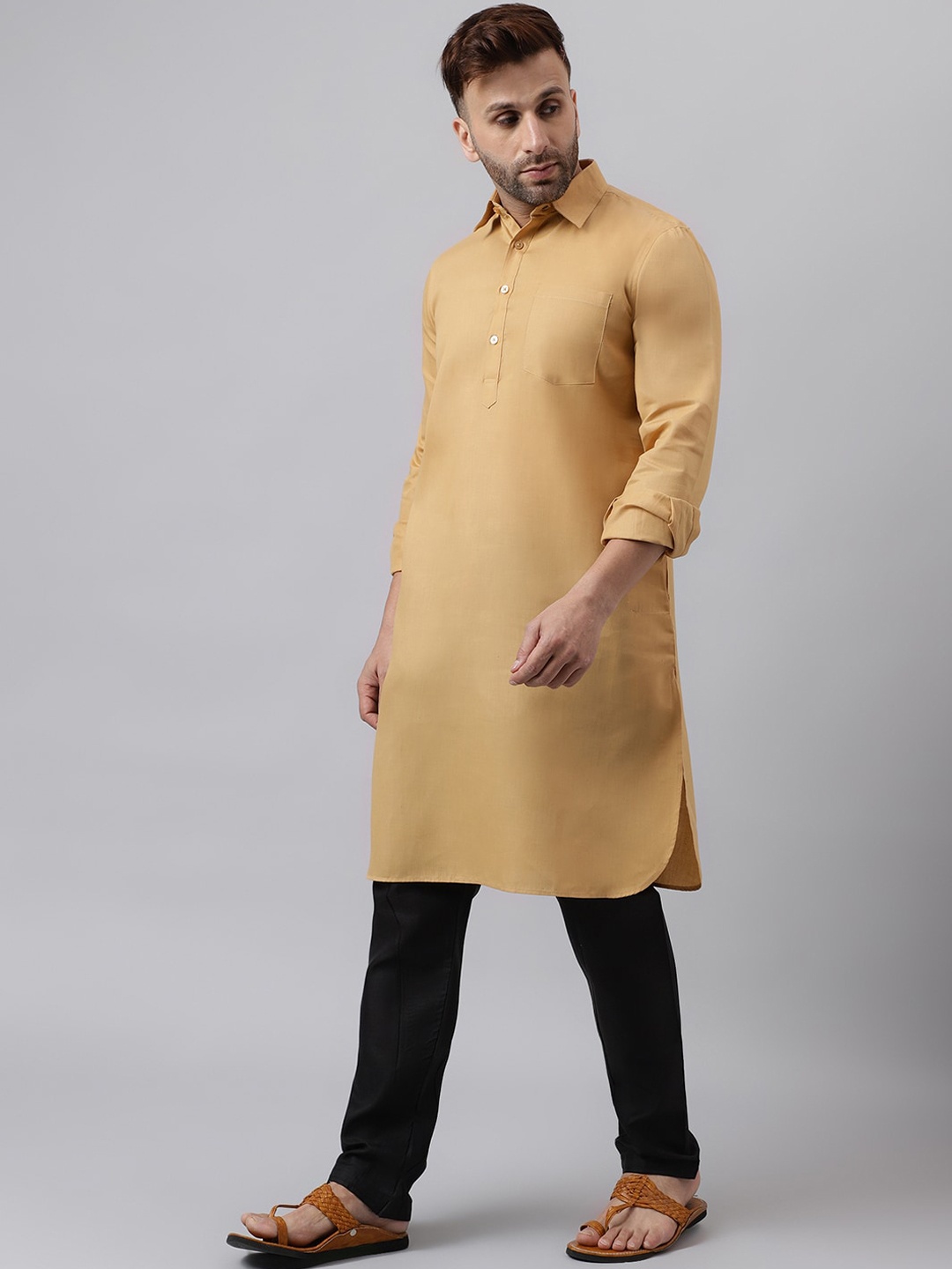 

Hangup Shirt Collar Kurta with Pyjamas, Khaki