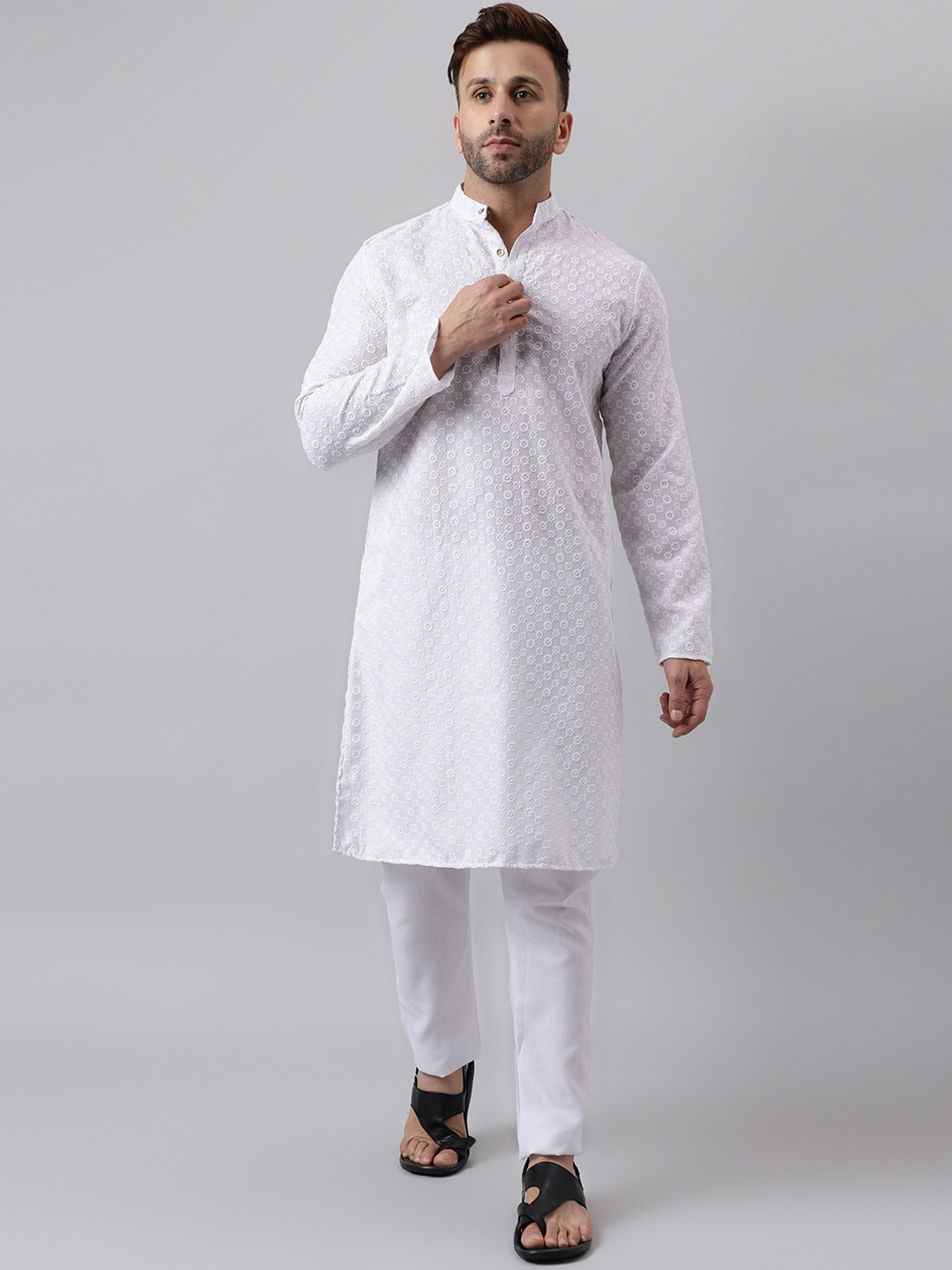 

Hangup Ethnic Motifs Embroidered Kurta with Pyjamas, White
