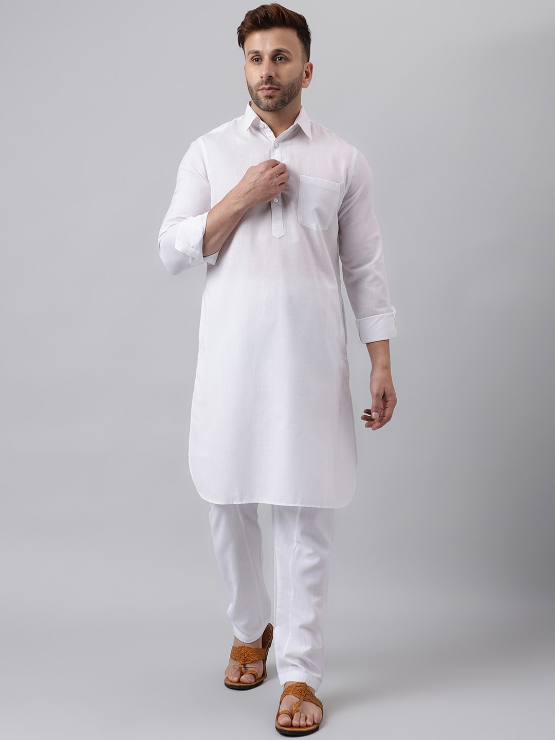 

Vgyaan Shirt Collar Pathani Kurta with Pyjamas, White