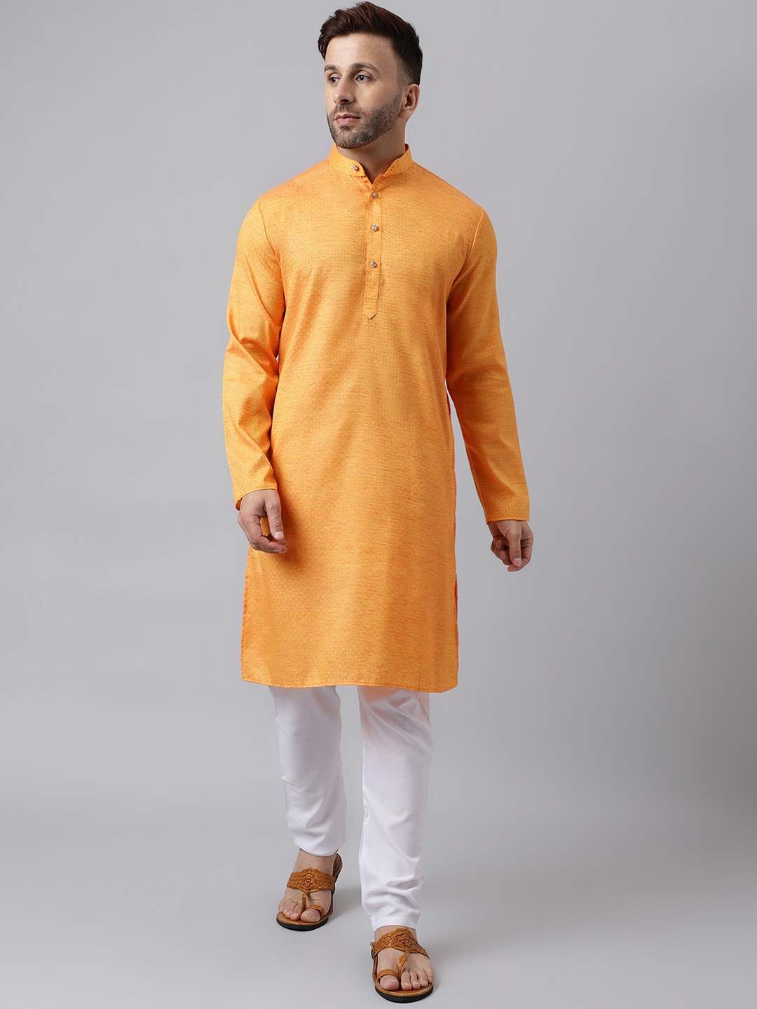 

Vgyaan Ethnic Motifs Woven Design Straight Kurta with Pyjamas, Orange