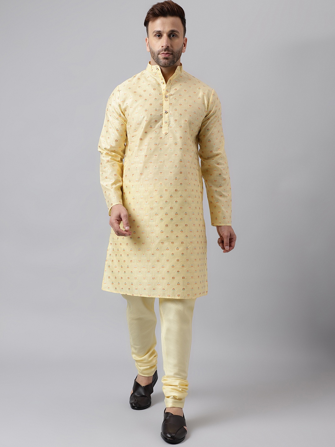 

hangup trend Floral Woven Design Kurta with Pyjamas, Cream