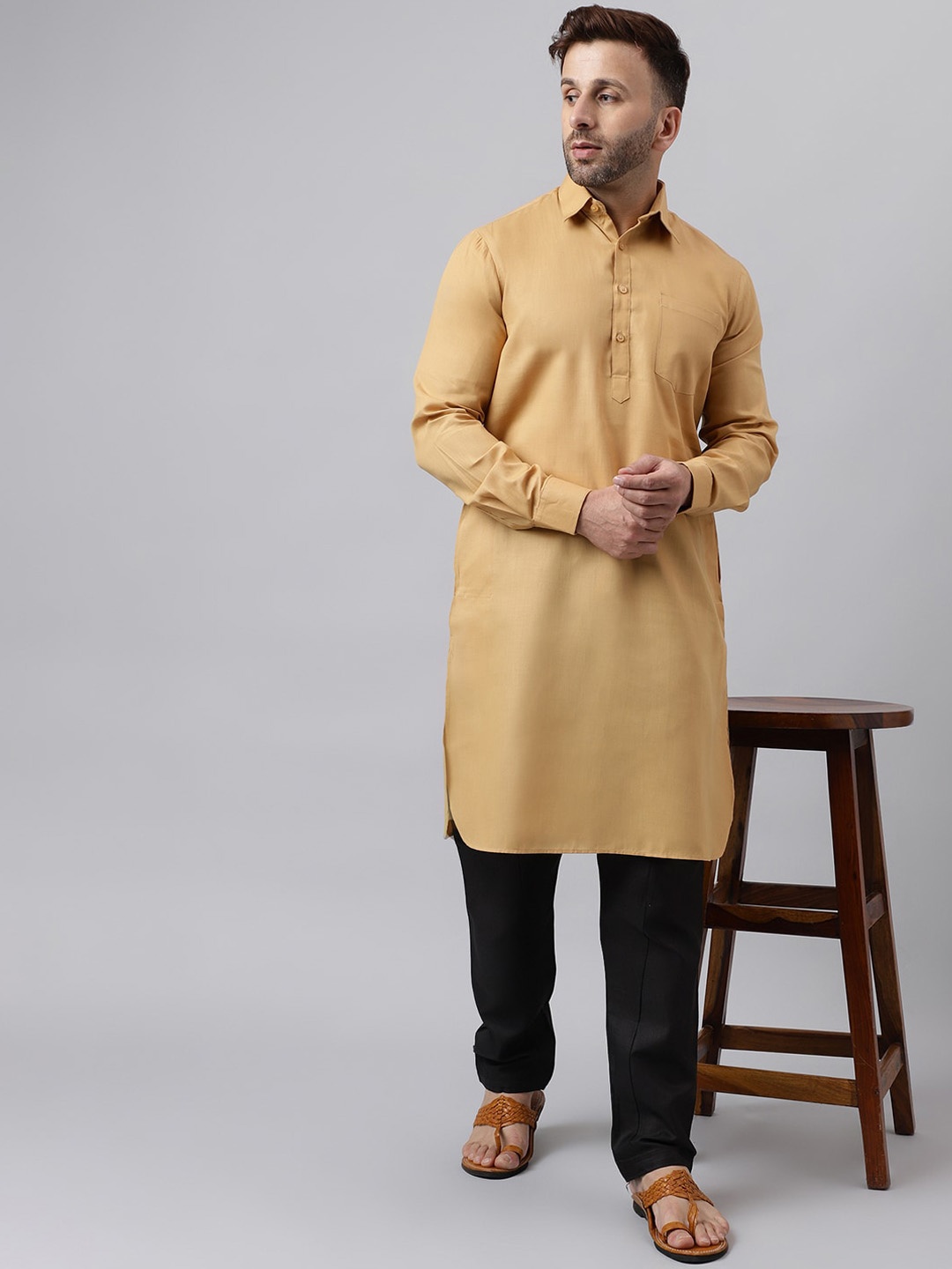 

hangup trend Shirt Collar Pathani Kurta with Pyjama, Khaki