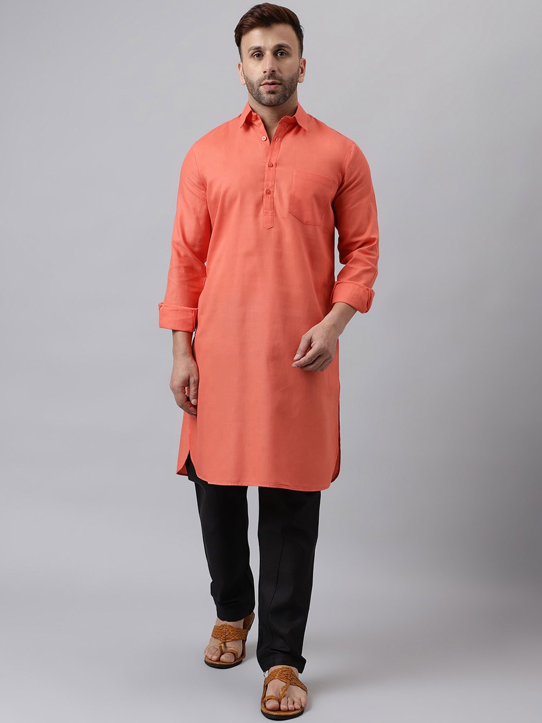 

hangup trend Shirt Collar Long Sleeves Kurta with Pyjamas, Red