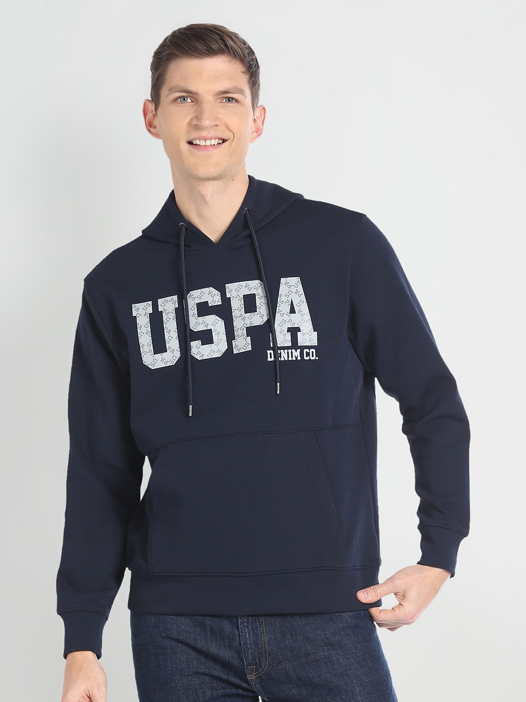 

U.S. Polo Assn. Denim Co. Brand Logo Printed Hooded Cotton Sweatshirt, Navy blue