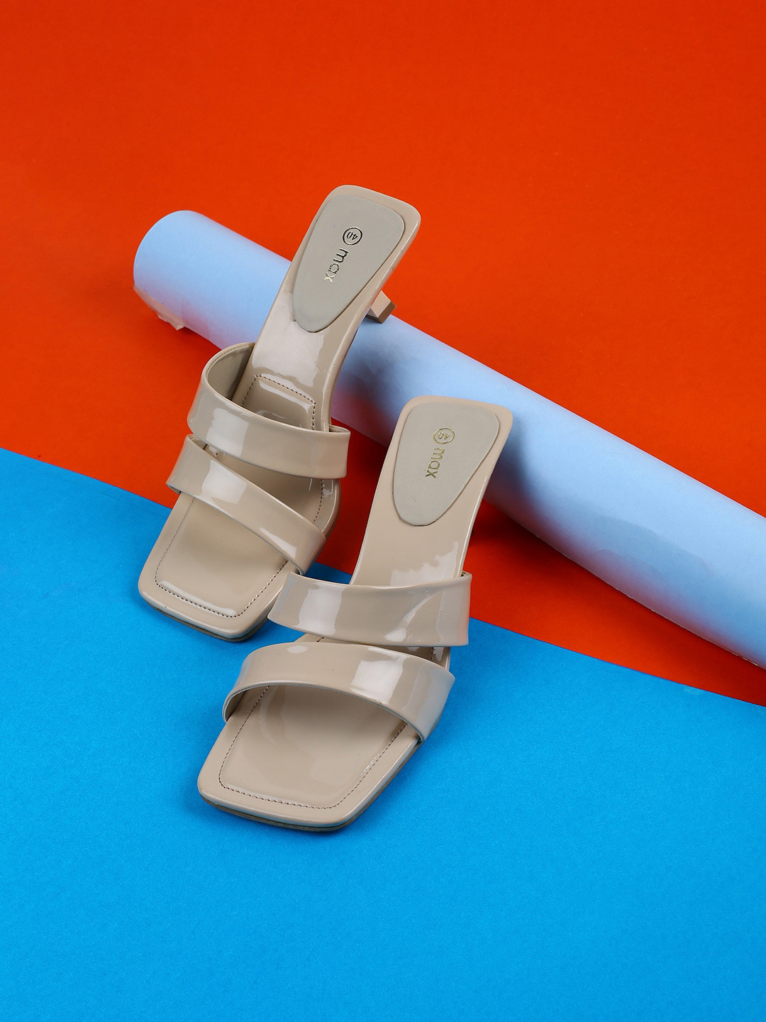 

max Double Strap Slim Heels, Beige