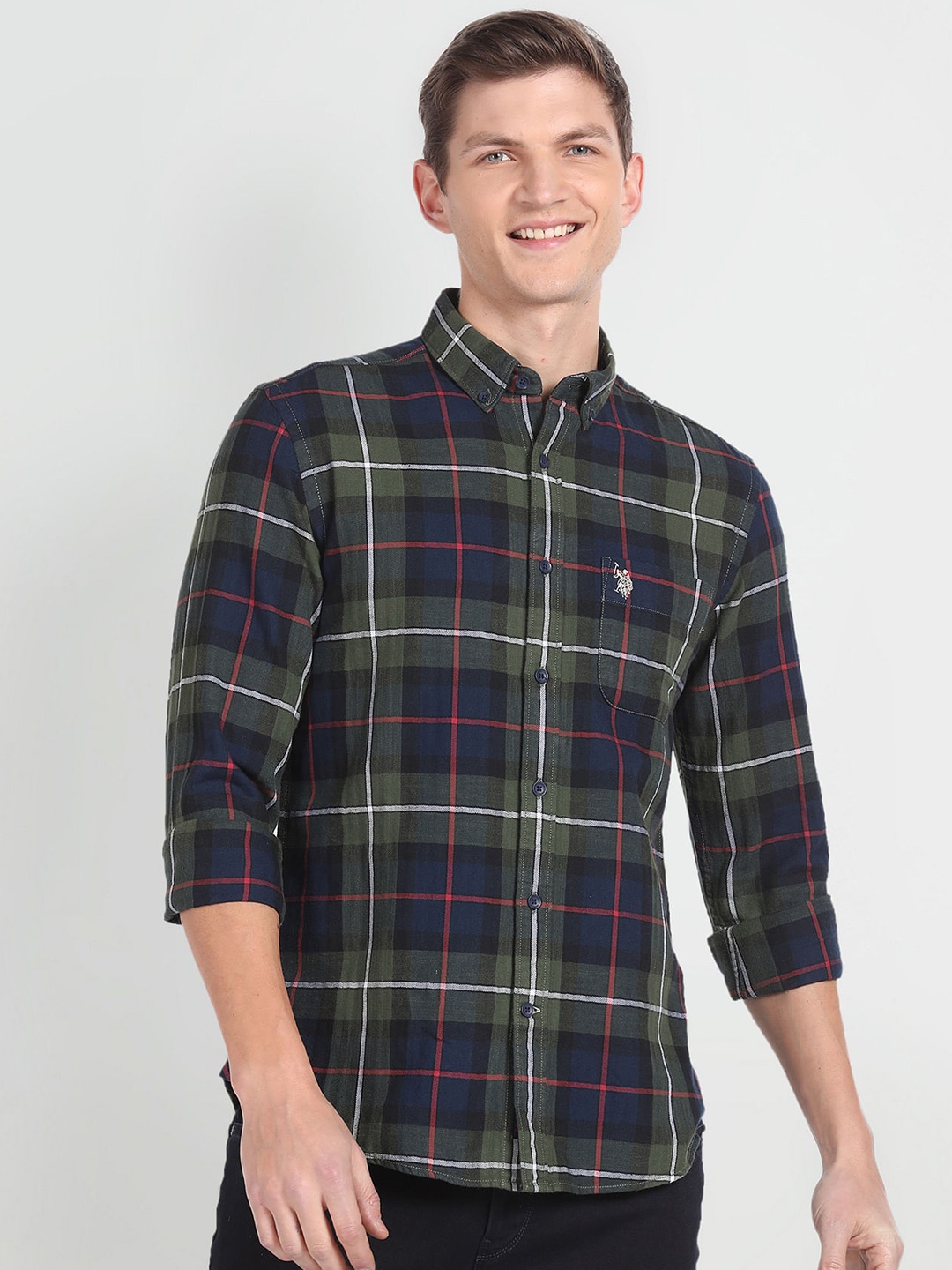 

U.S. Polo Assn. Denim Co. Slim Fit Tartan Checked Casual Shirt, Green