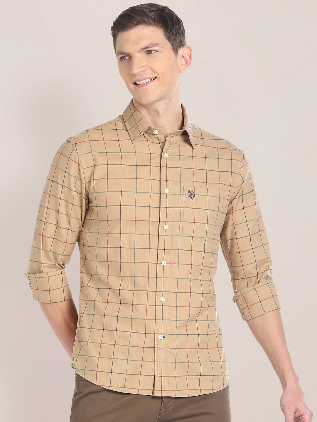 

U.S. Polo Assn. Checked Pure Cotton Casual Shirt, Beige