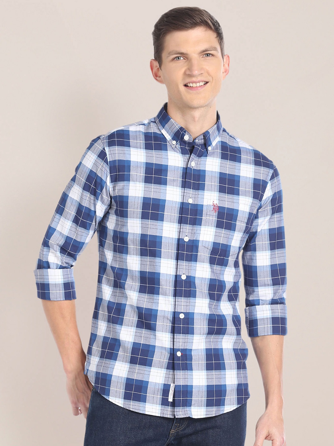

U.S. Polo Assn. Tartan Checked Pure Cotton Casual Shirt, Blue
