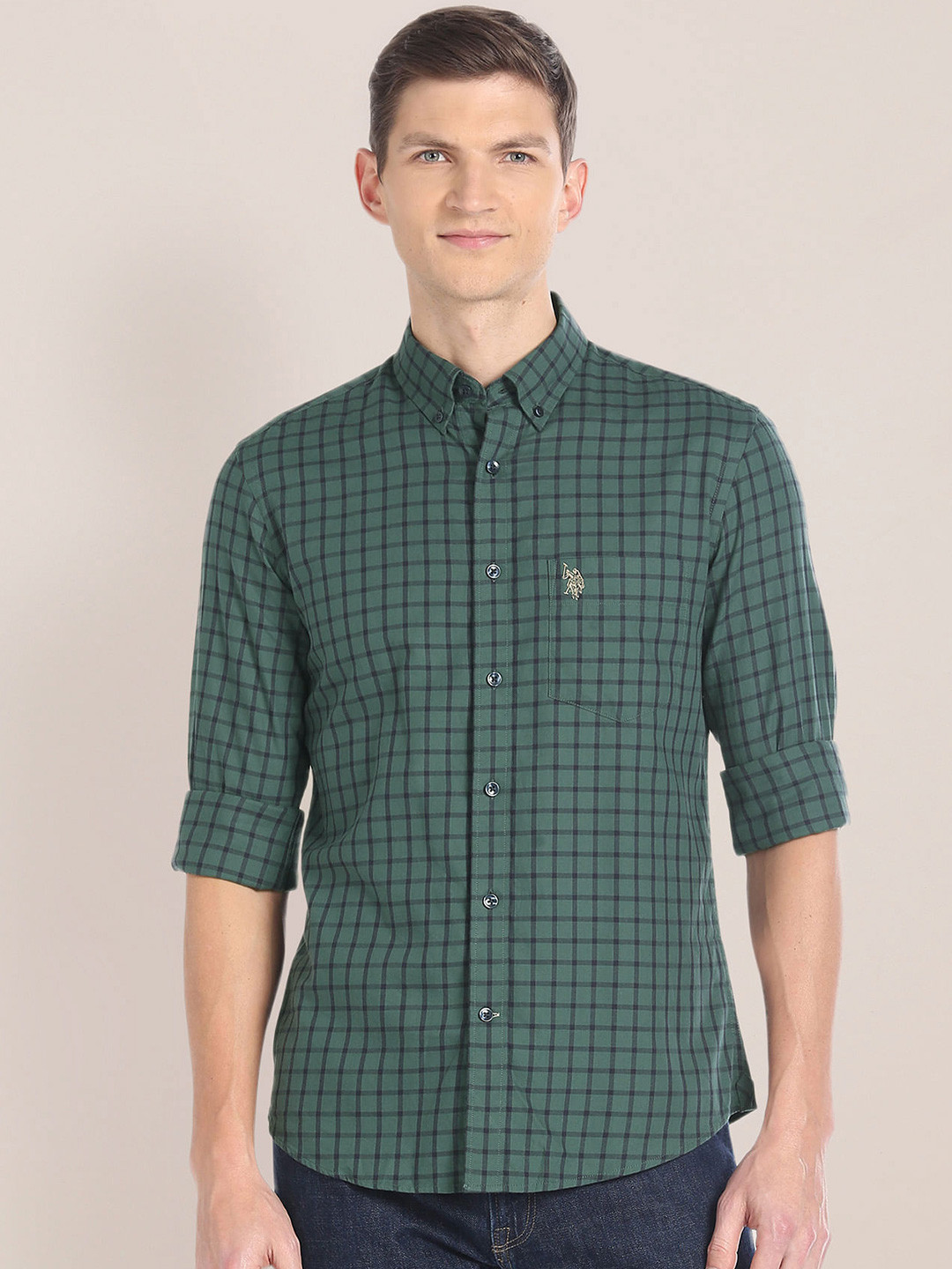 

U.S. Polo Assn. Checked Pure Cotton Casual Shirt, Green