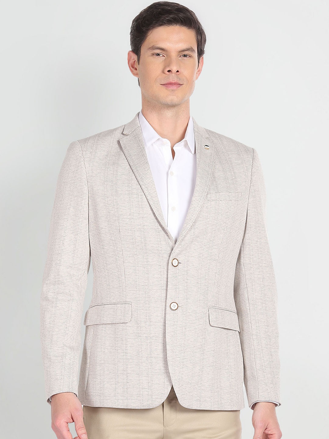 

Arrow Self-Design Slim-Fit Single-Breasted Formal Blazer, Beige