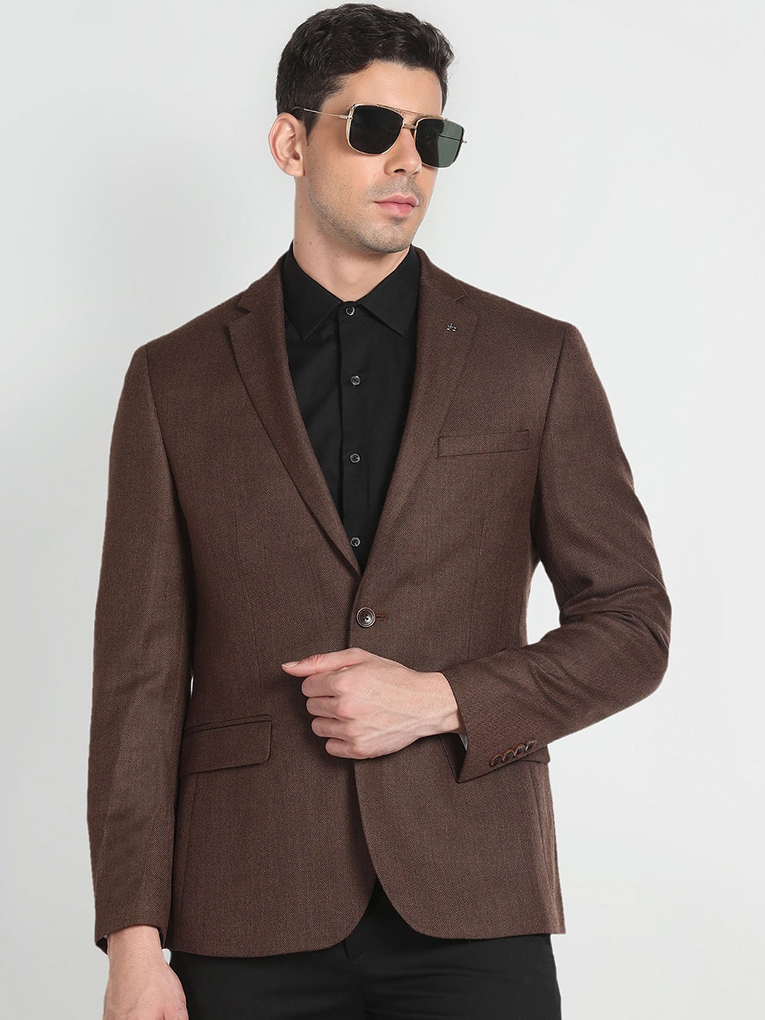

Arrow Notch Lapel Collar Single Breasted Blazer, Brown