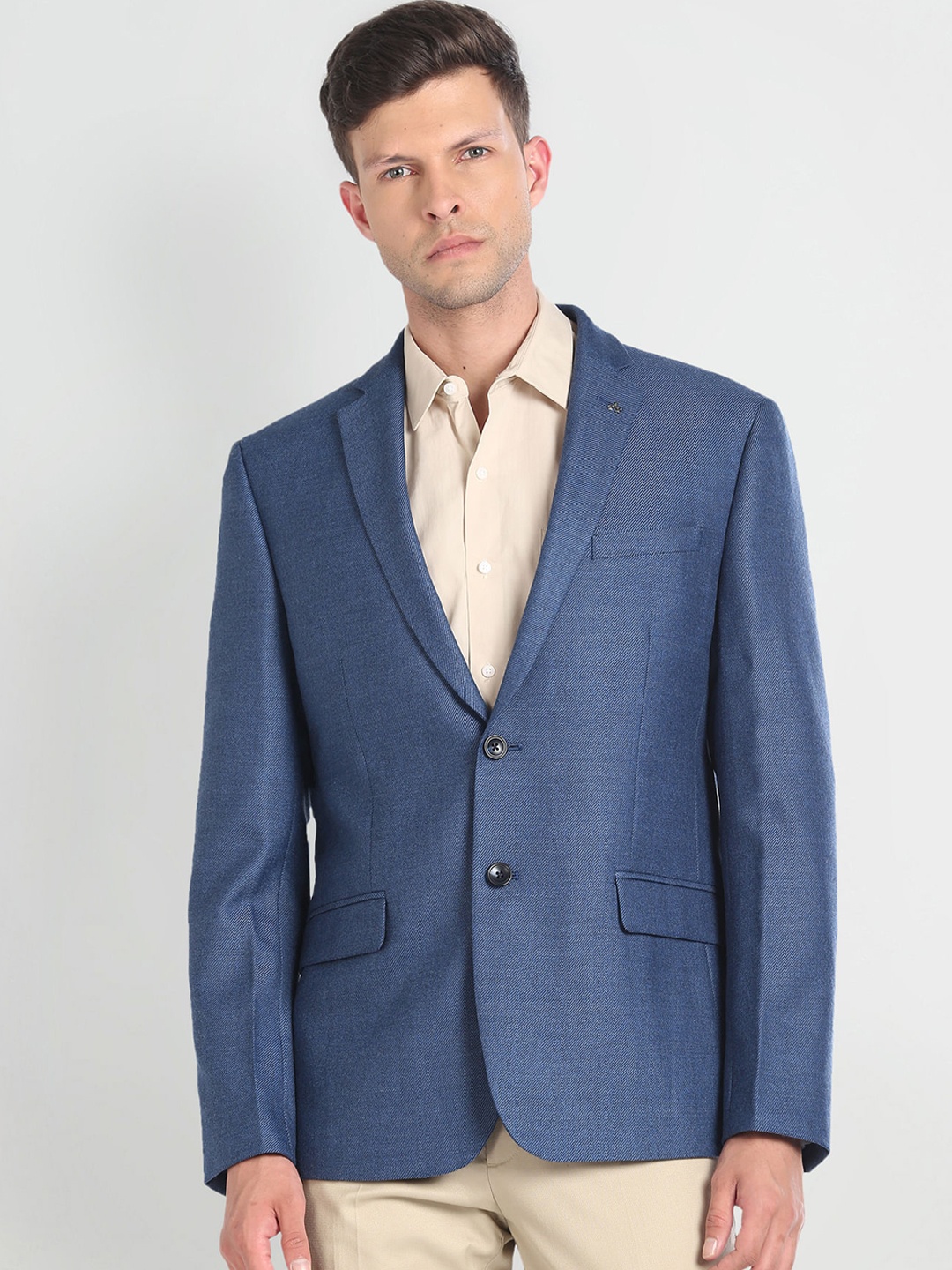

Arrow Notch Lapel Collar Single-Breasted Formal Blazer, Blue