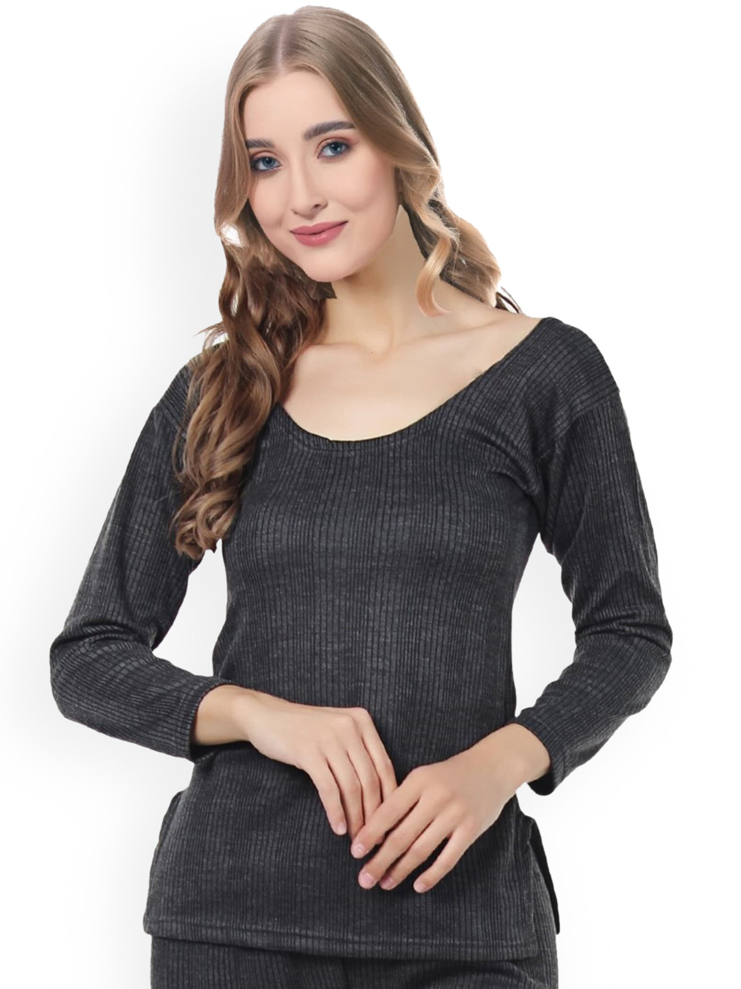 

FUNAHME Striped Acrylic Thermal Tops, Grey
