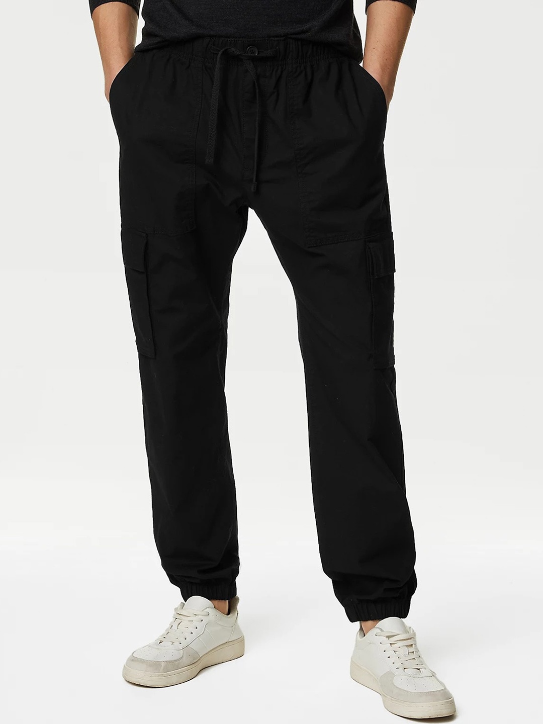 

Marks & Spencer Men Mid-Rise Regular Fit Cargo Joggers, Black