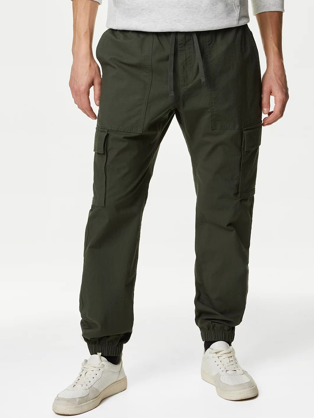 

Marks & Spencer Men Mid-Rise Regular Fit Cargo Joggers, Khaki