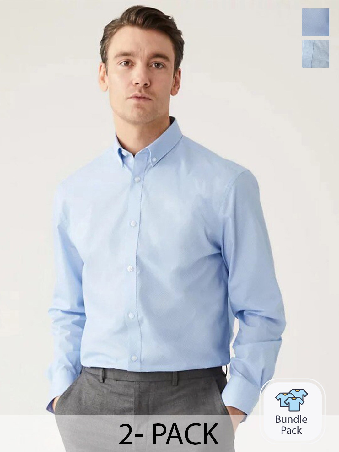 

Marks & Spencer Pack Of 2 Button-Down Collar Formal Shirts, Blue