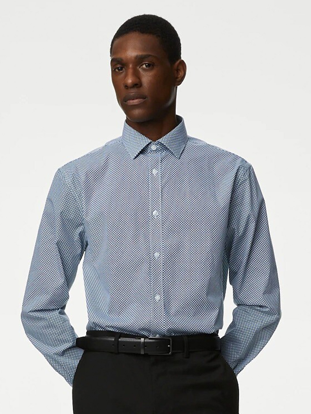 

Marks & Spencer Micro Ditsy Printed Spread Collar Casual Shirt, Blue