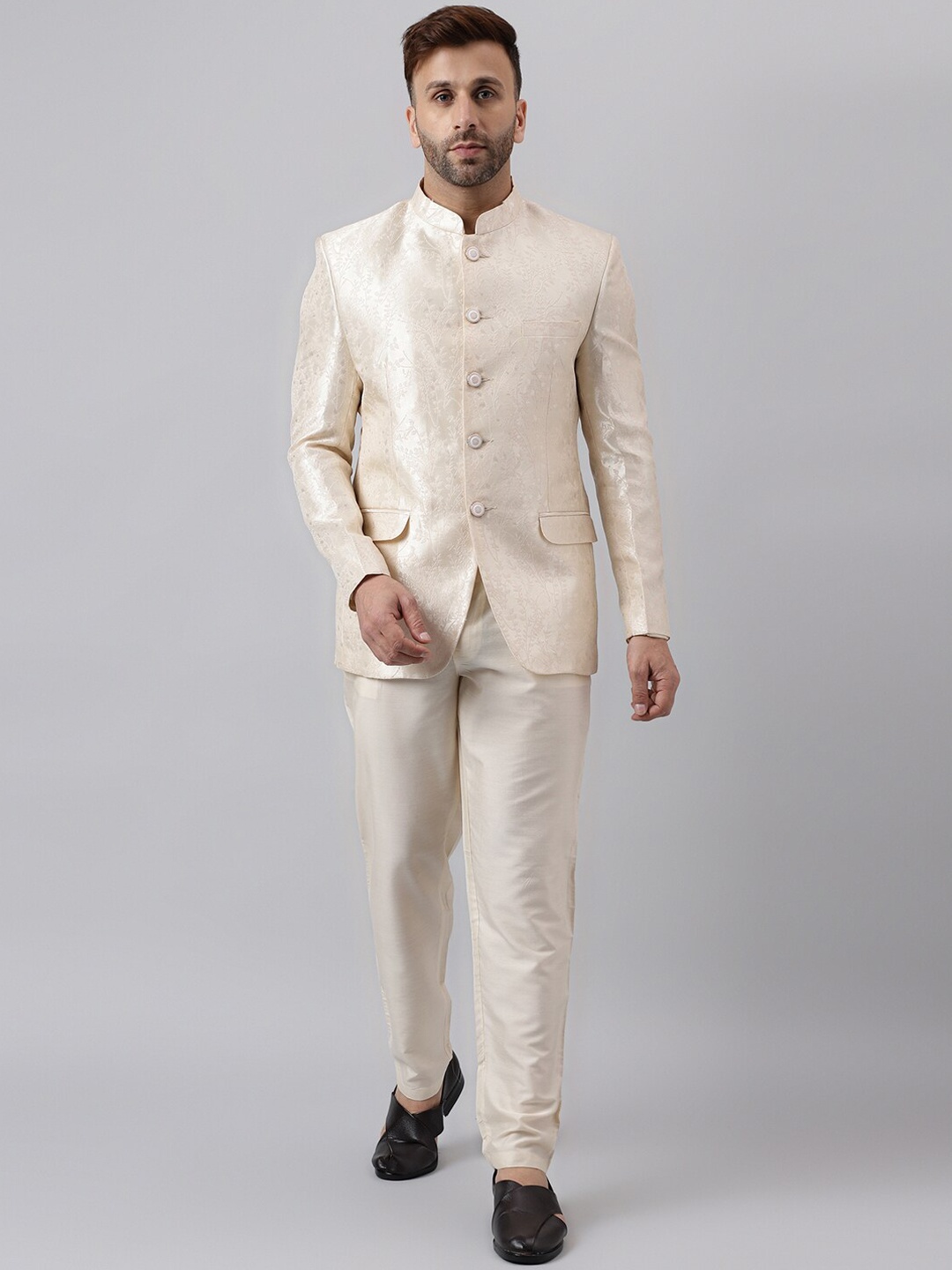 

Vgyaan Self Design Bandhgala Two-Piece Ethnic Suit, Cream