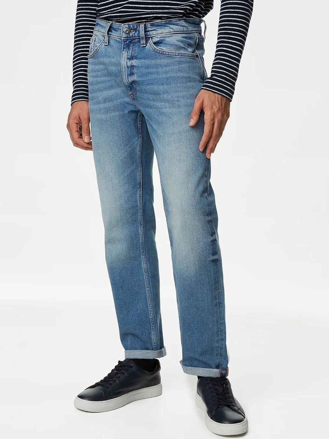 

Marks & Spencer Men Clean Look Mid-Rise Heavy Fade Stretchable Jeans, Blue