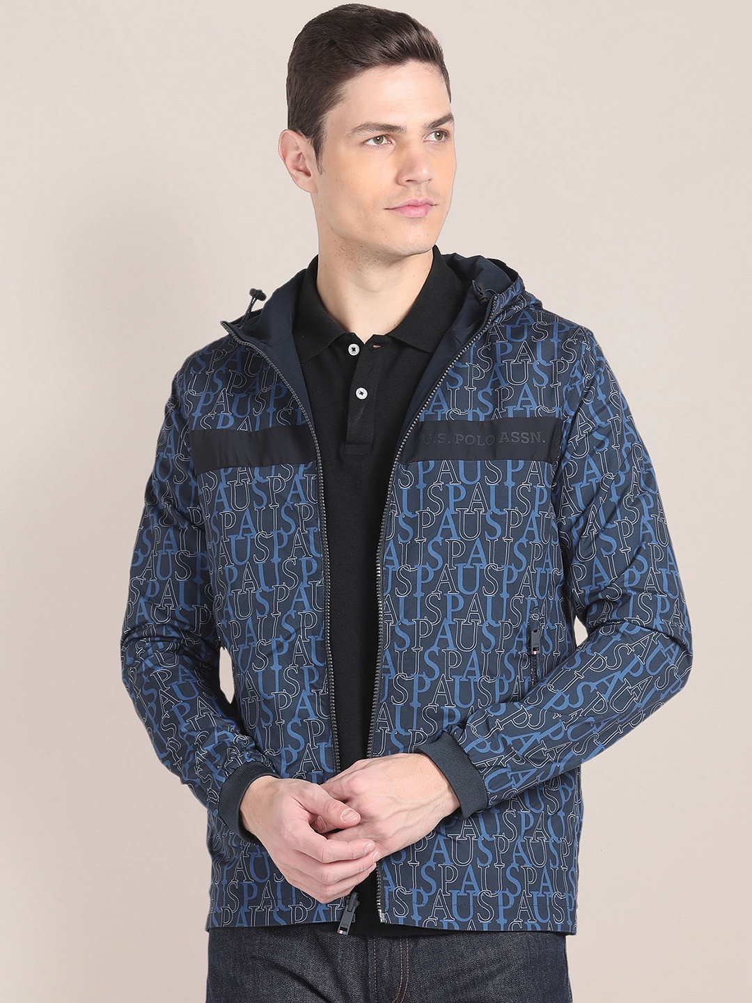 

U.S. Polo Assn. Typography Printed Hooded Jacket, Navy blue