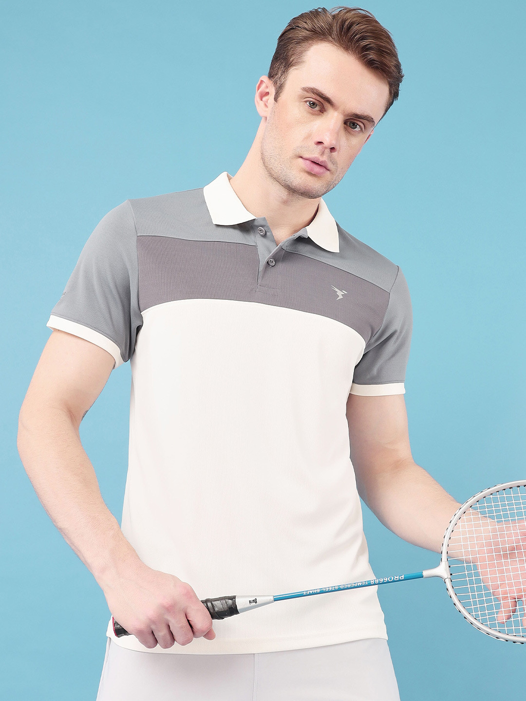 

Technosport Colourblocked Polo Collar Antimicrobial Slim Fit Sports T-shirt, Off white