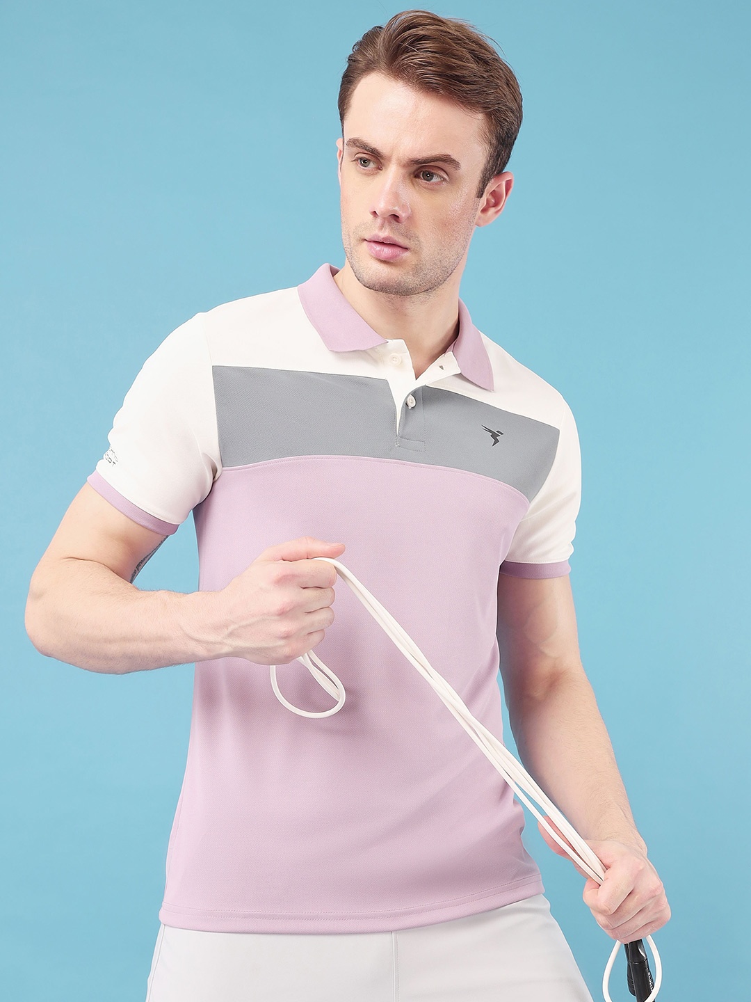 

Technosport Colourblocked Polo Collar Antimicrobial Slim Fit Sports T-shirt, Pink