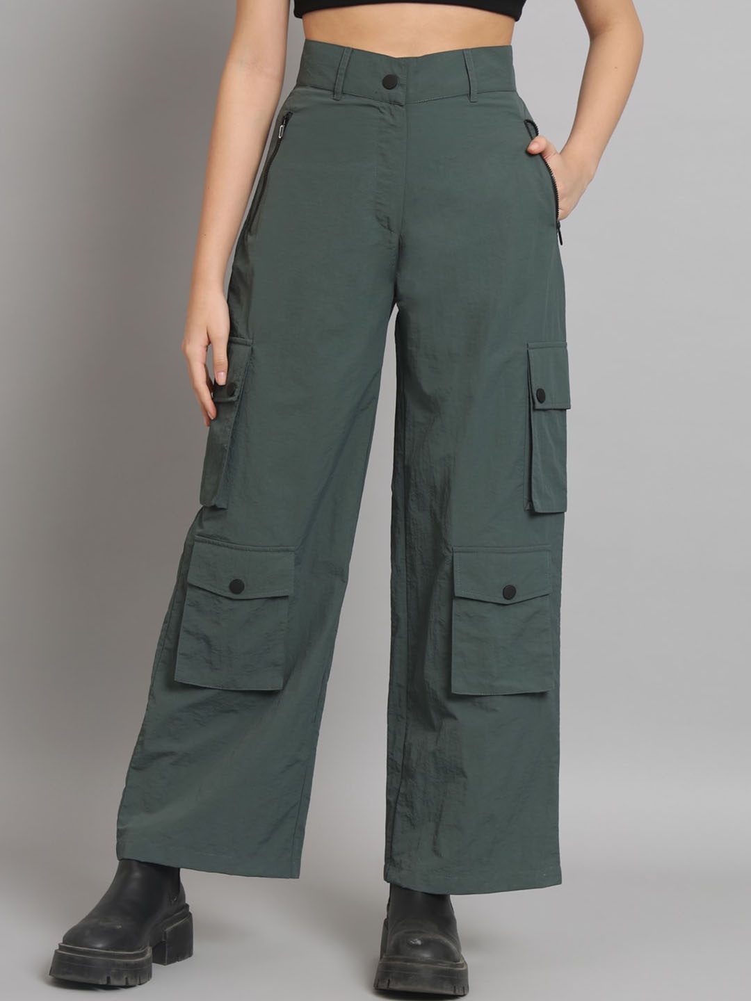 

VividArtsy Women Mid-Rise Trousers, Green
