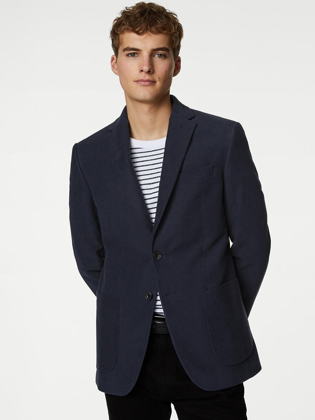 

Marks & Spencer Pure Cotton Single Breasted Blazer, Navy blue