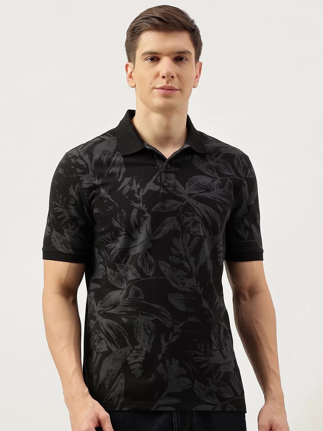 

Marks & Spencer Tropical Printed Polo Collar T-shirt, Black