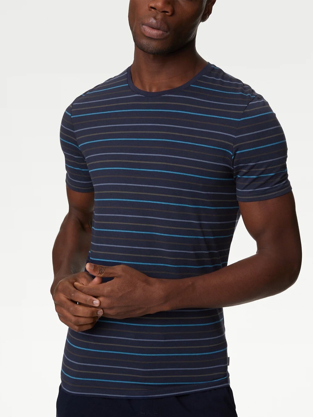 

Marks & Spencer Striped Round Neck Short Sleeves T-shirt, Navy blue
