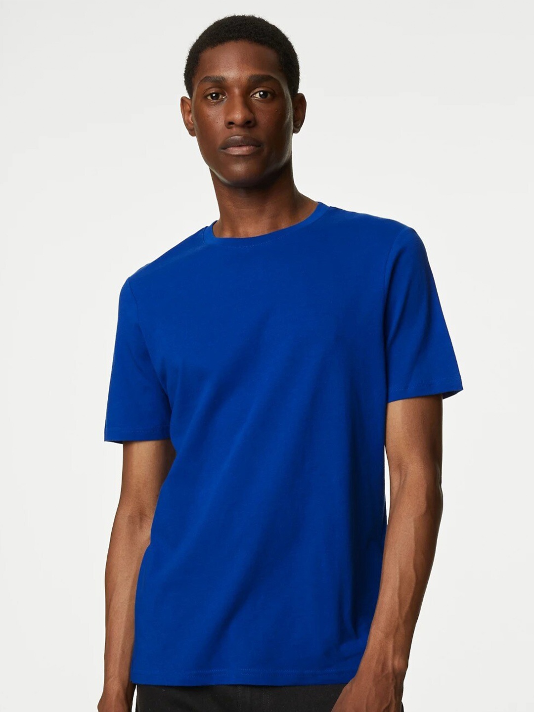 

Marks & Spencer Round Neck Short Sleeves Pure Cotton T-shirt, Blue