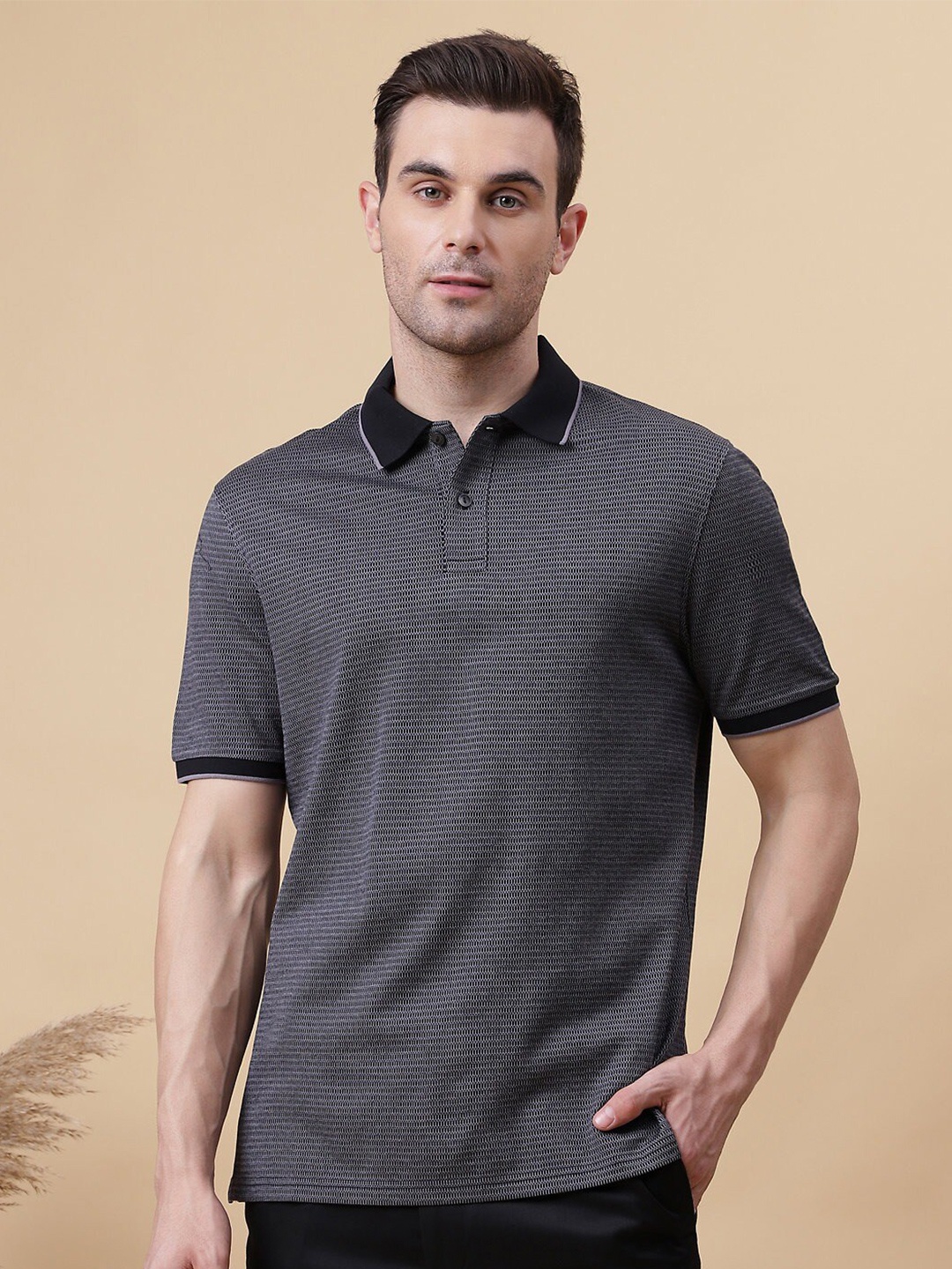 

Marks & Spencer Micro Ditsy Printed Polo Collar T-shirt, Black