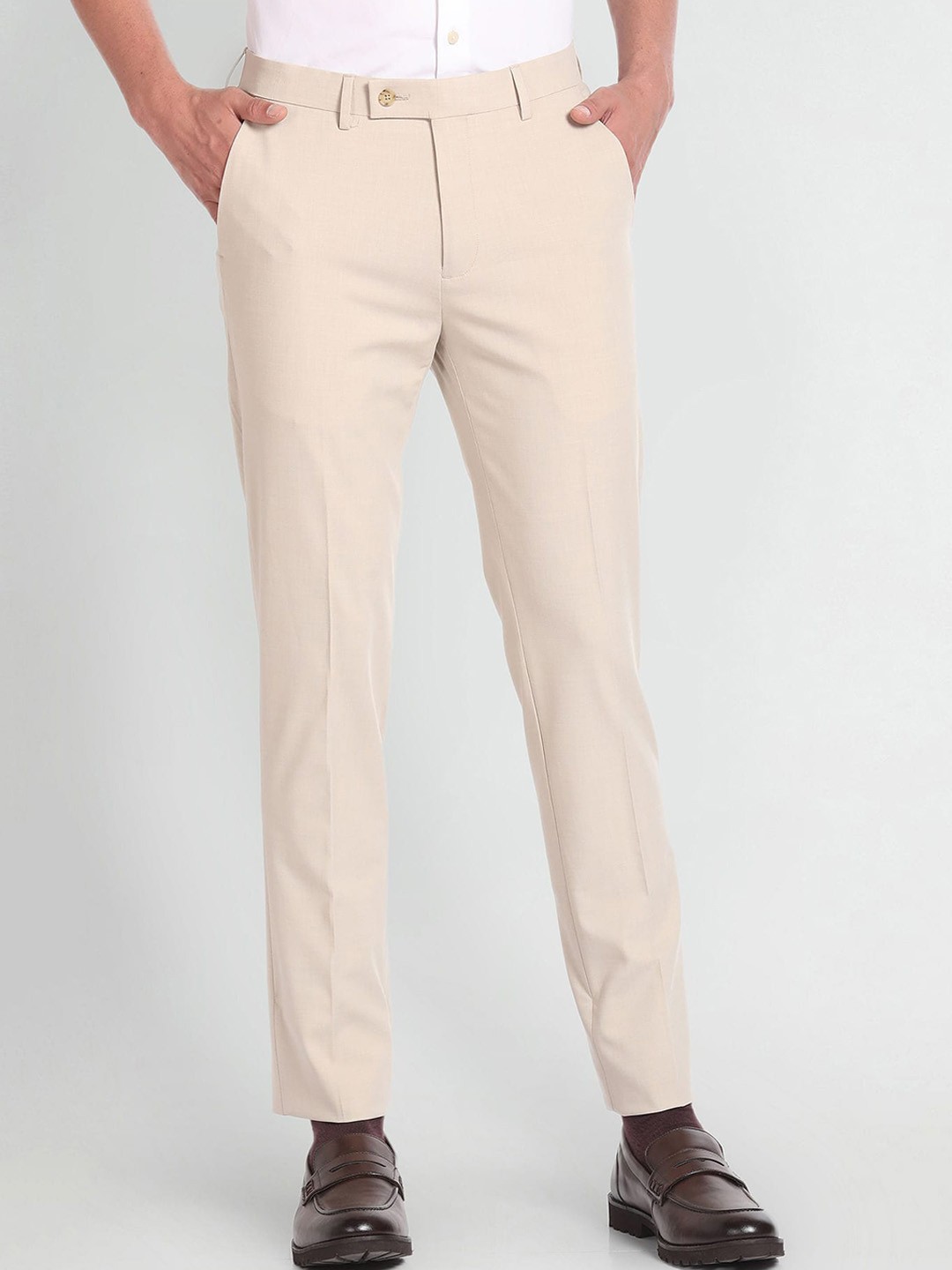 

Arrow Men Super Slim Fit Mid-Rise Formal Trousers, Beige