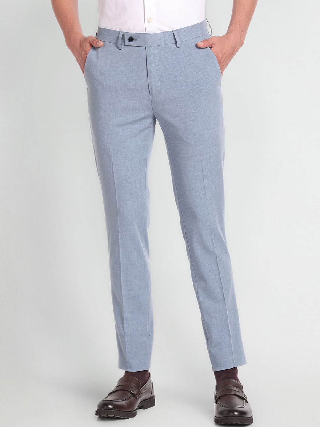 

Arrow Men Mid-Rise Slim Fit Textured Formal Trousers, Blue