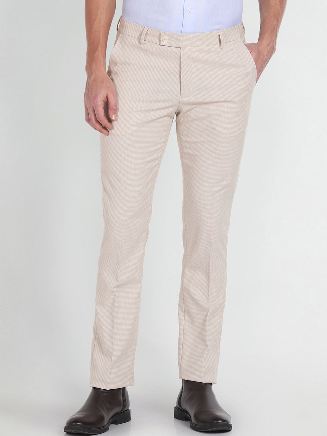 

Arrow Men Mid-Rise Slim Fit Formal Trousers, Beige