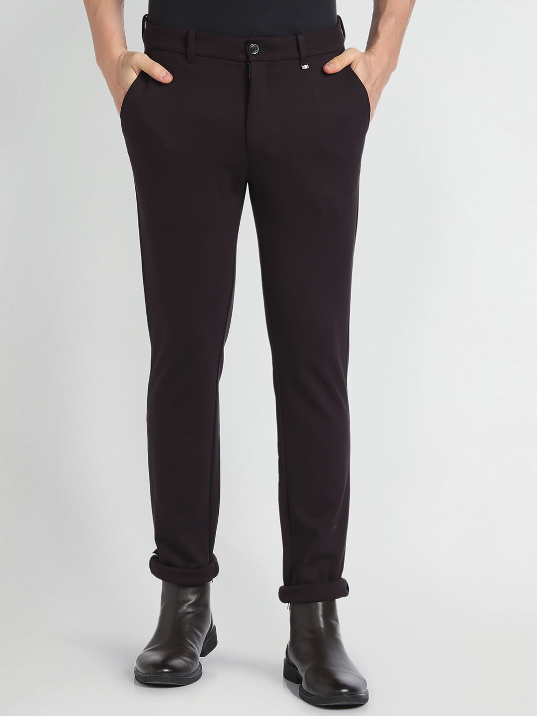 

Arrow Sport Men Skinny Fit Low-Rise Regular Trousers, Purple
