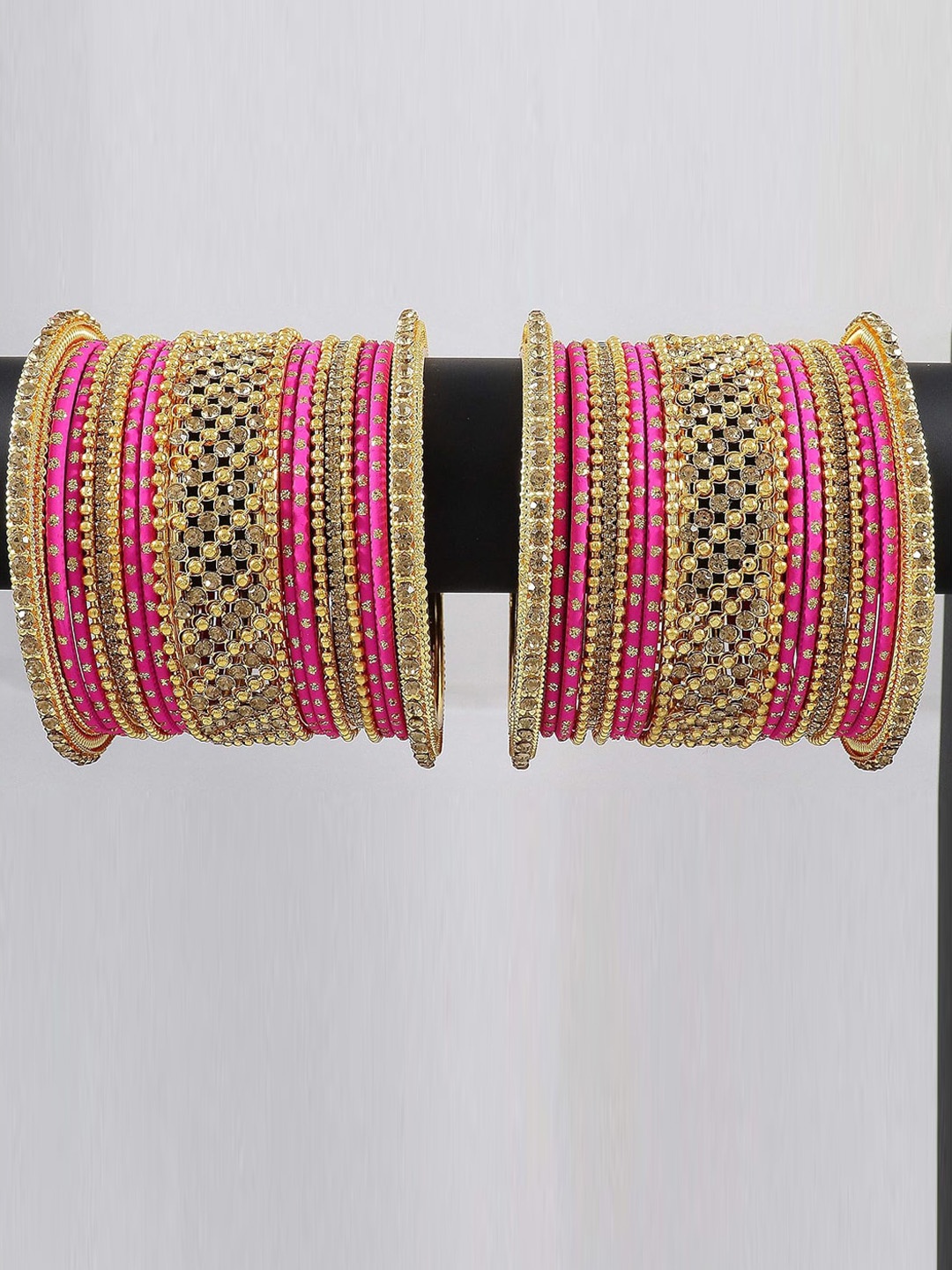 

NMII Set Of 38 Polka Dot Stone-Studded Bangles, Gold