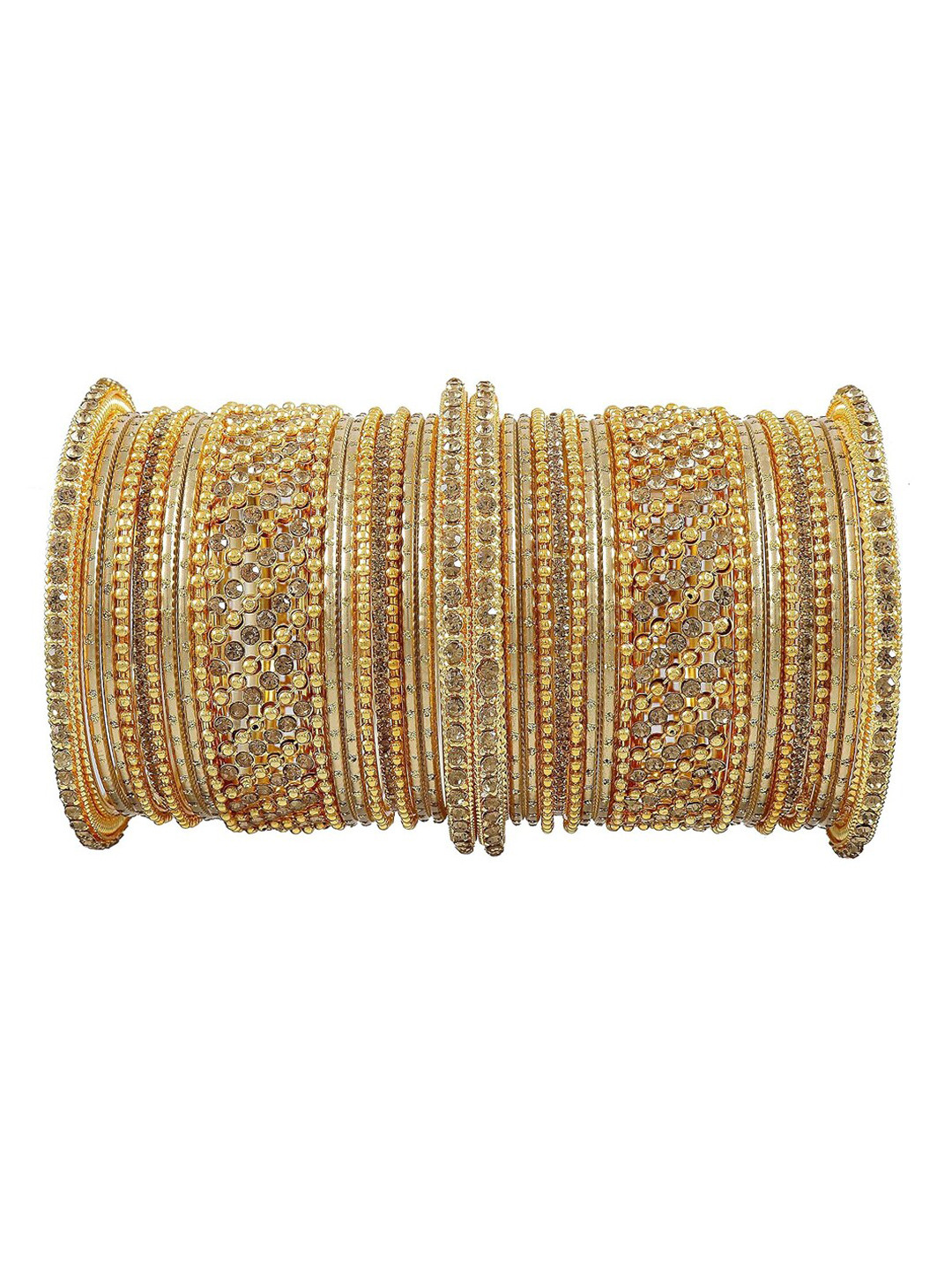

NMII Set Of 38 Polka Dots Zircon Studded Bangles, Gold