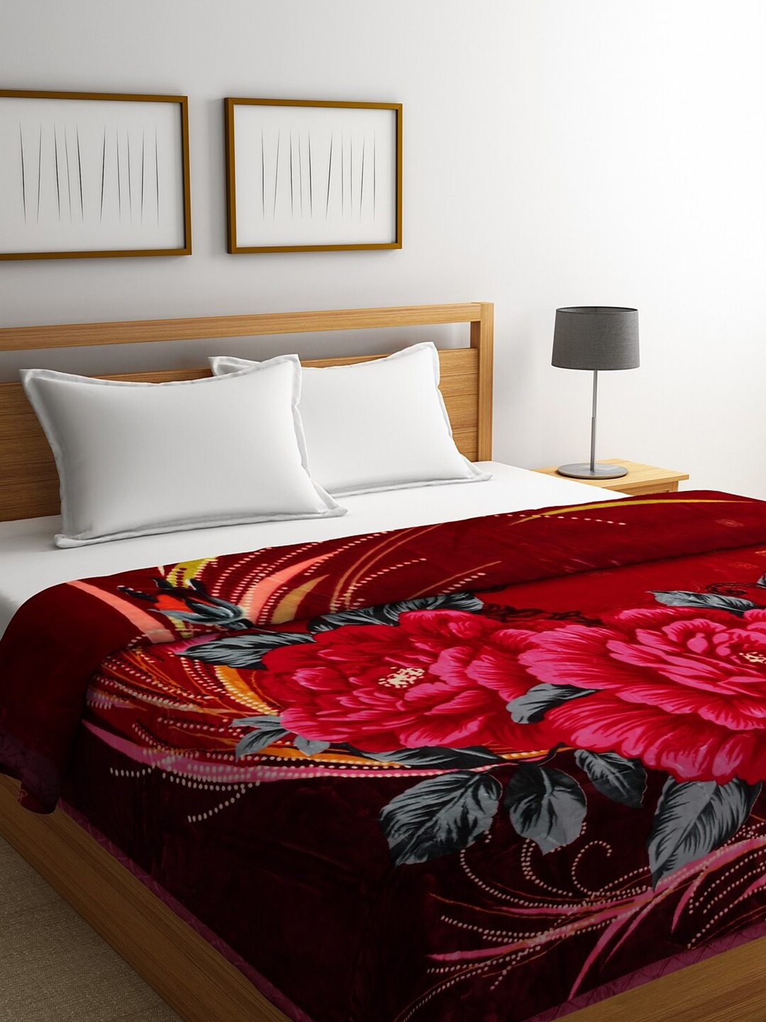 

BOMBAY DYEING Red Abstract Polyester Heavy Winter Single Bed Blanket