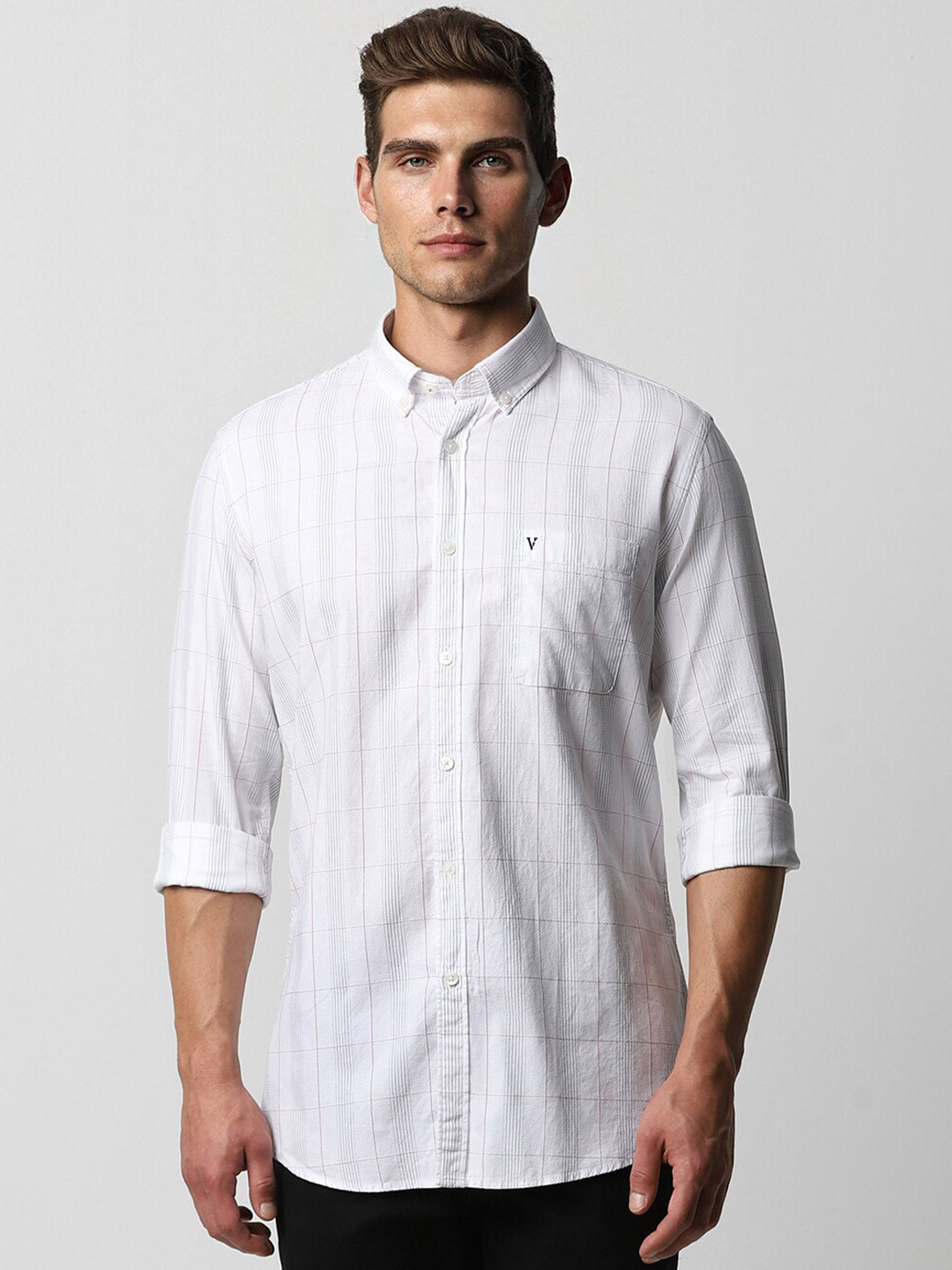 

Van Heusen Sport Slim Fit Checked Pure Cotton Casual Shirt, White