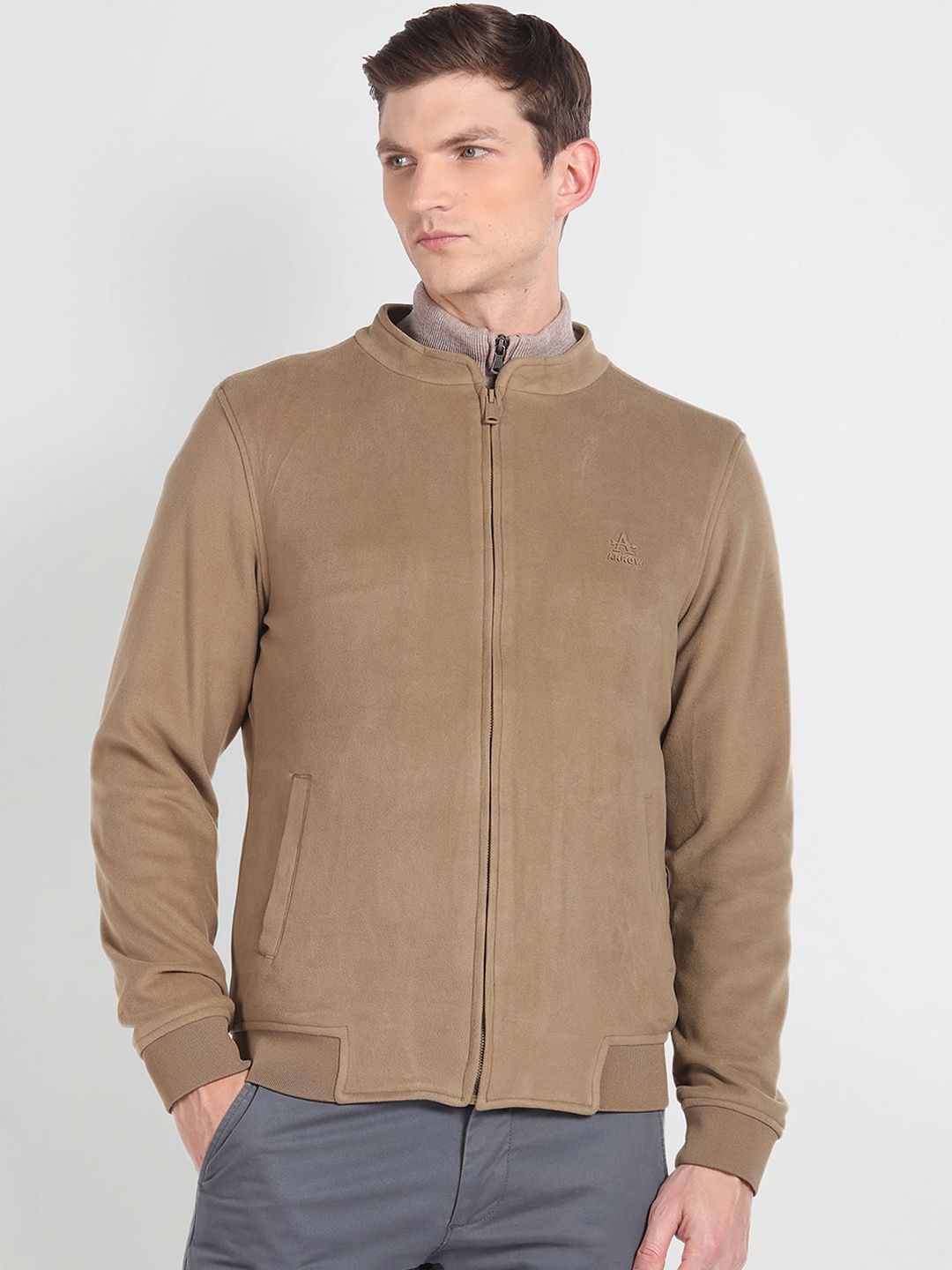 

Arrow Sport Mock Collar Bomber Jacket, Beige
