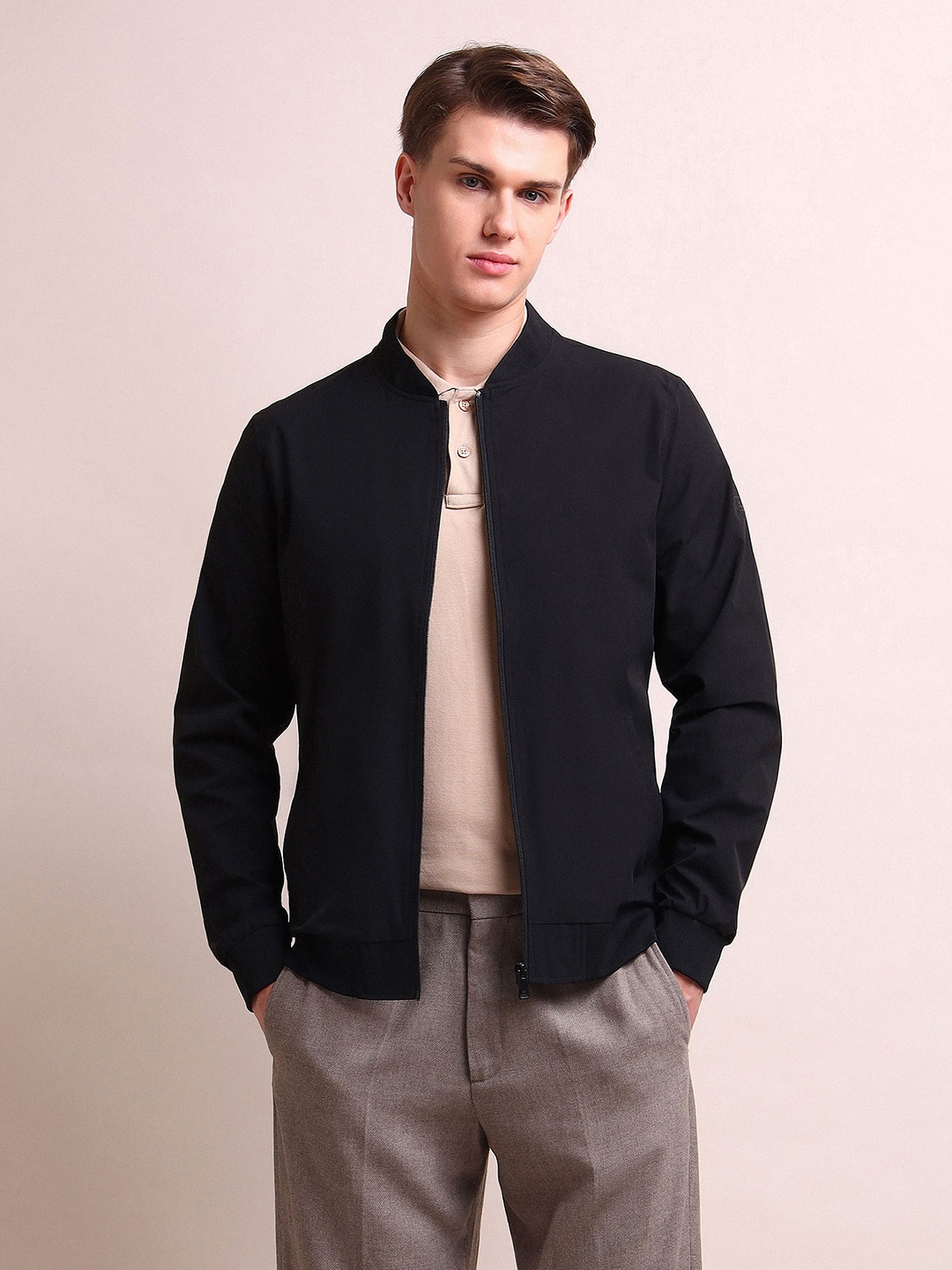 

Arrow Sport Mock Collar Bomber Jacket, Black