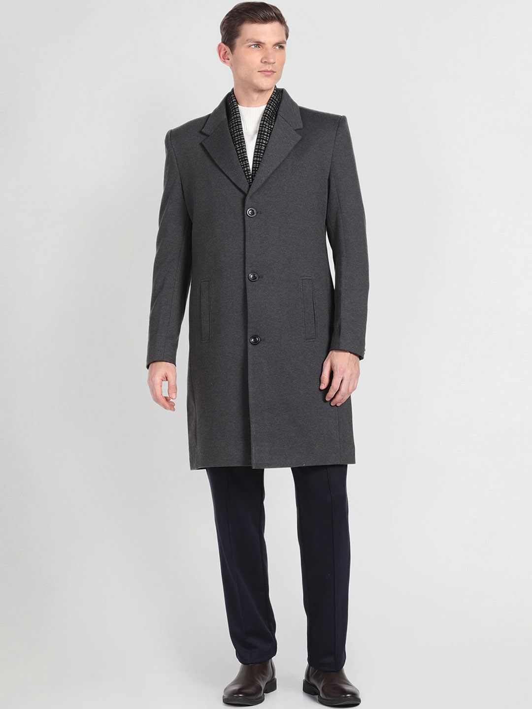 

Arrow Sport Notch Lapel Collar Longline Trench Coat, Grey